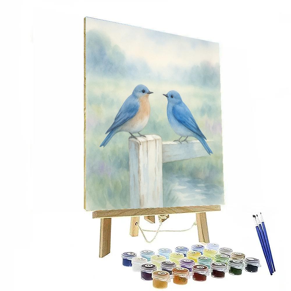 Bluebirds By The Weathered Fence DIY paint by numbers