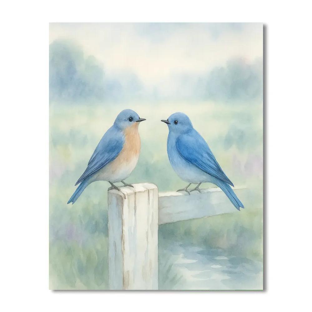 Bluebirds By The Weathered Fence DIY paint by numbers