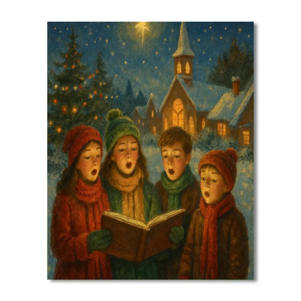 Starlit Village Carolers Number painting