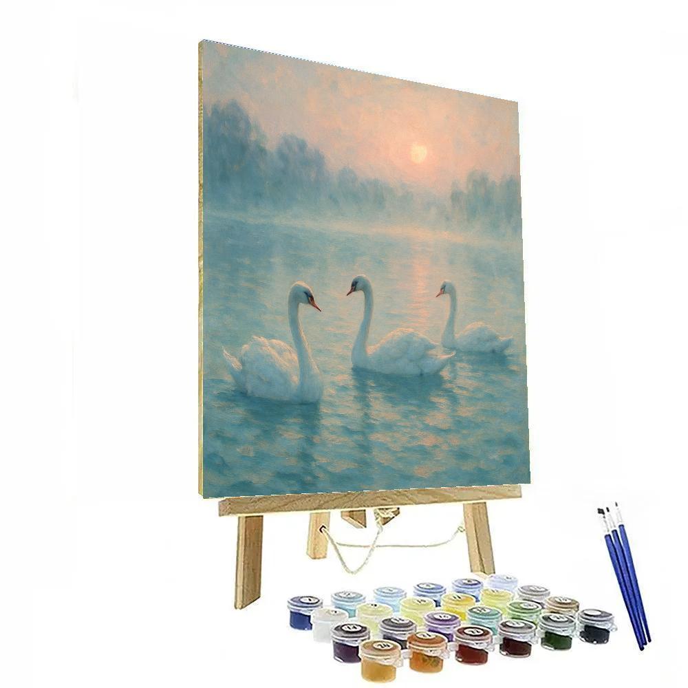Mist Lake Swans At Dawn DIY paint by numbers