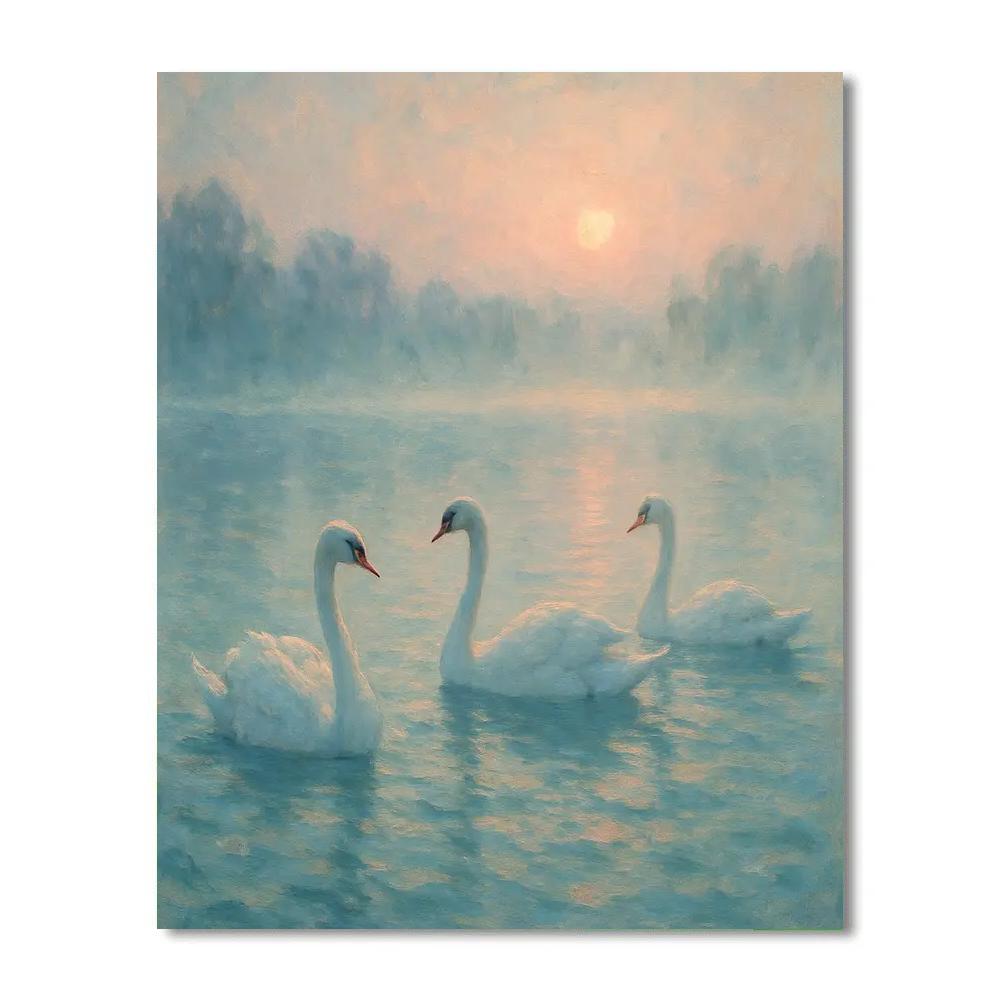 Mist Lake Swans At Dawn DIY paint by numbers