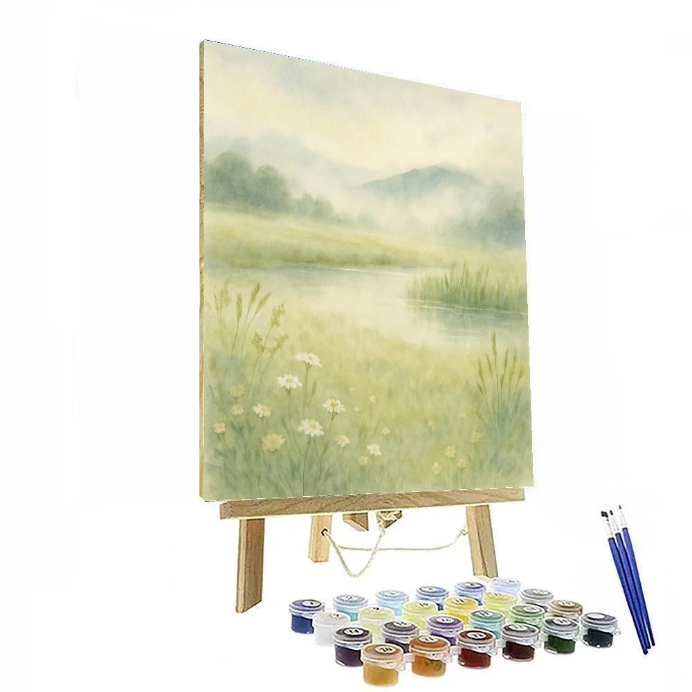 Misty Meadow With Silver Pond Paint by numbers kits