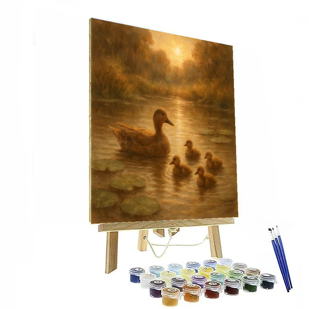 Ducks On A Misty Garden Pond Paint by numbers art