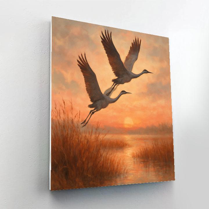 Cranes Greeting A Rose Dawn paint by numbers
