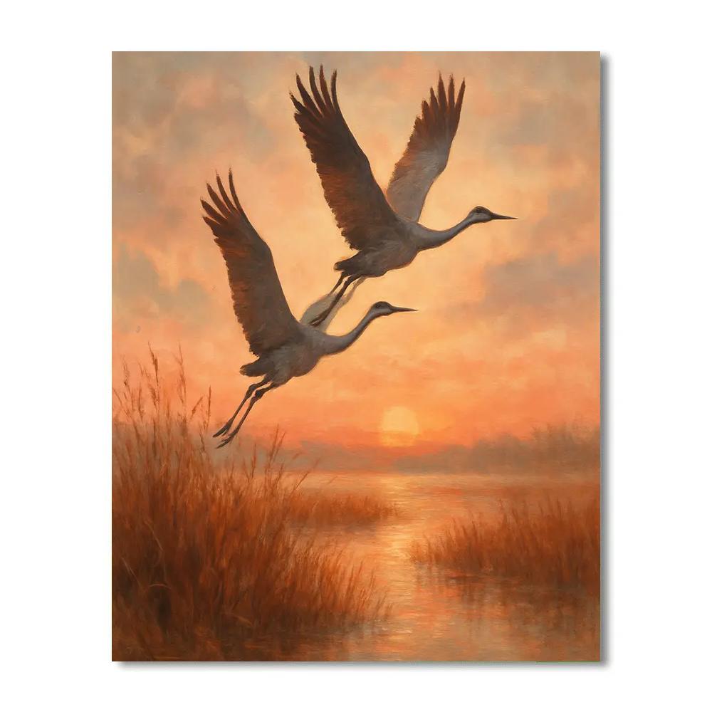 Cranes Greeting A Rose Dawn paint by numbers