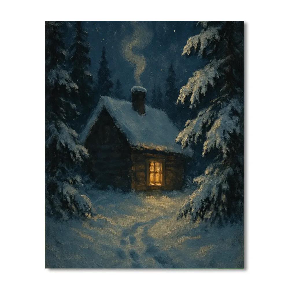 Snowbound Cabin Glow Numbered painting kits