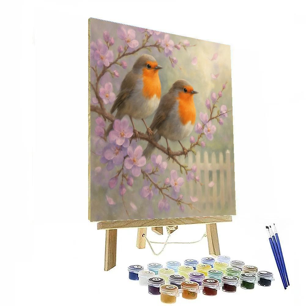 Robins In A Cottage Spring Garden Painting by numbers kit