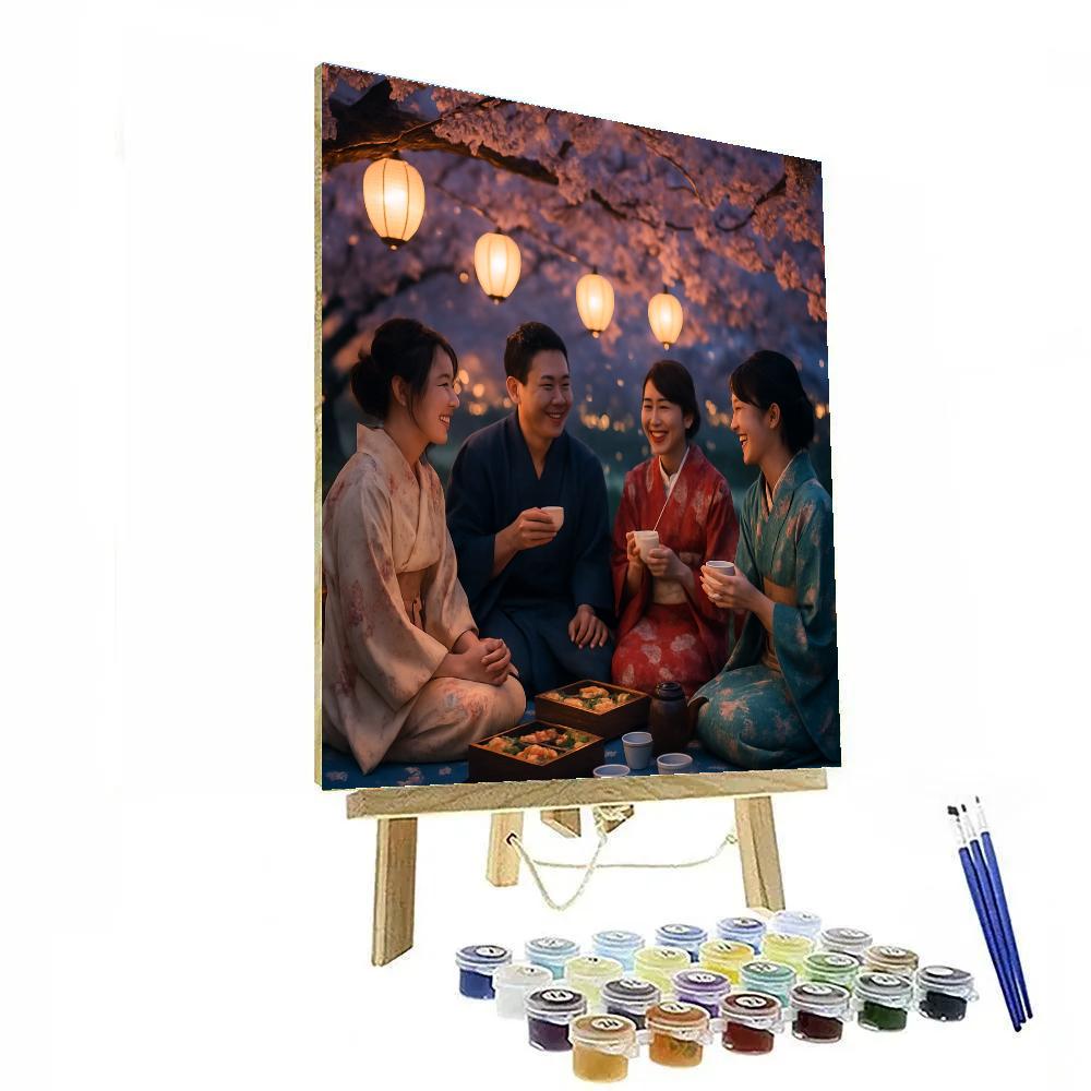Hanami Evening Picnic Under Sakura paint by numbers