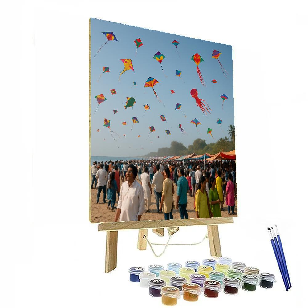 Kite Festival Over Gujarat Beach Painting by numbers kit
