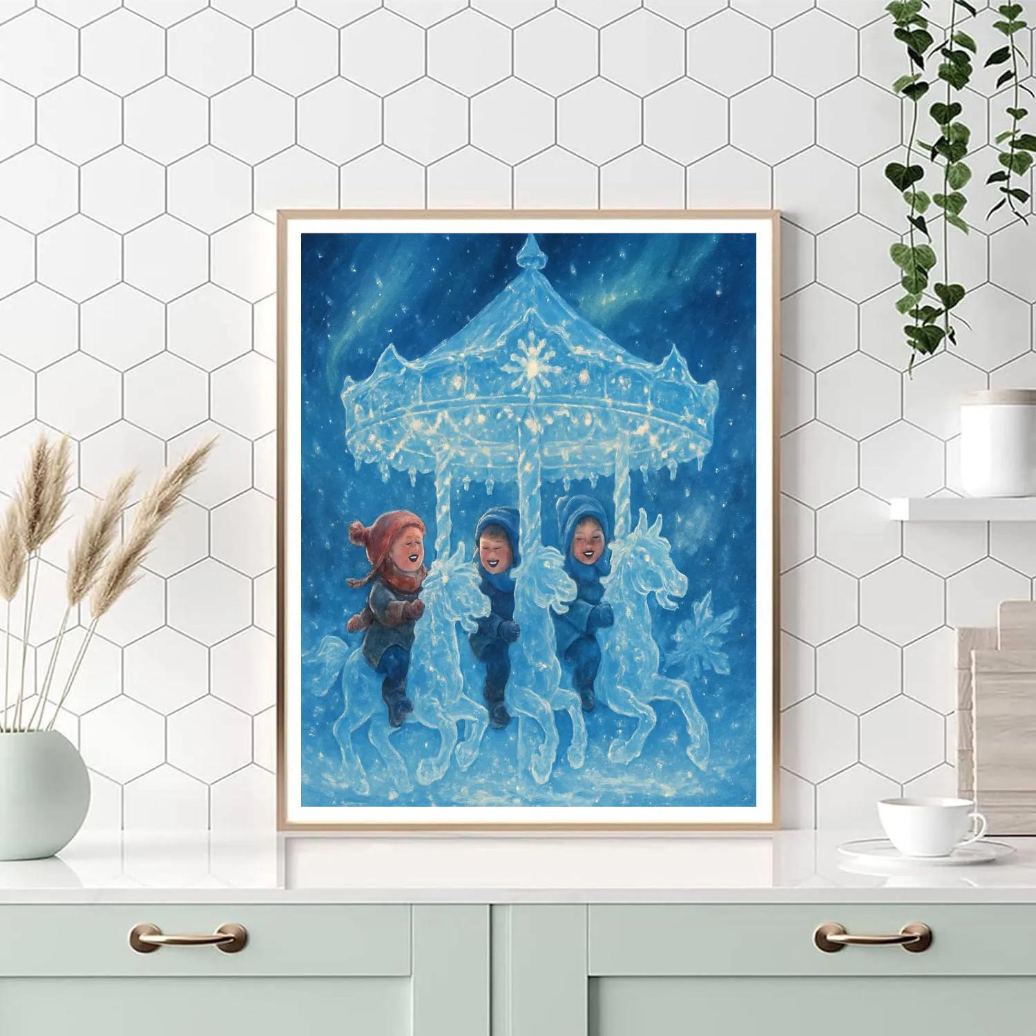 Snowflake Carousel Night Paint by numbers art