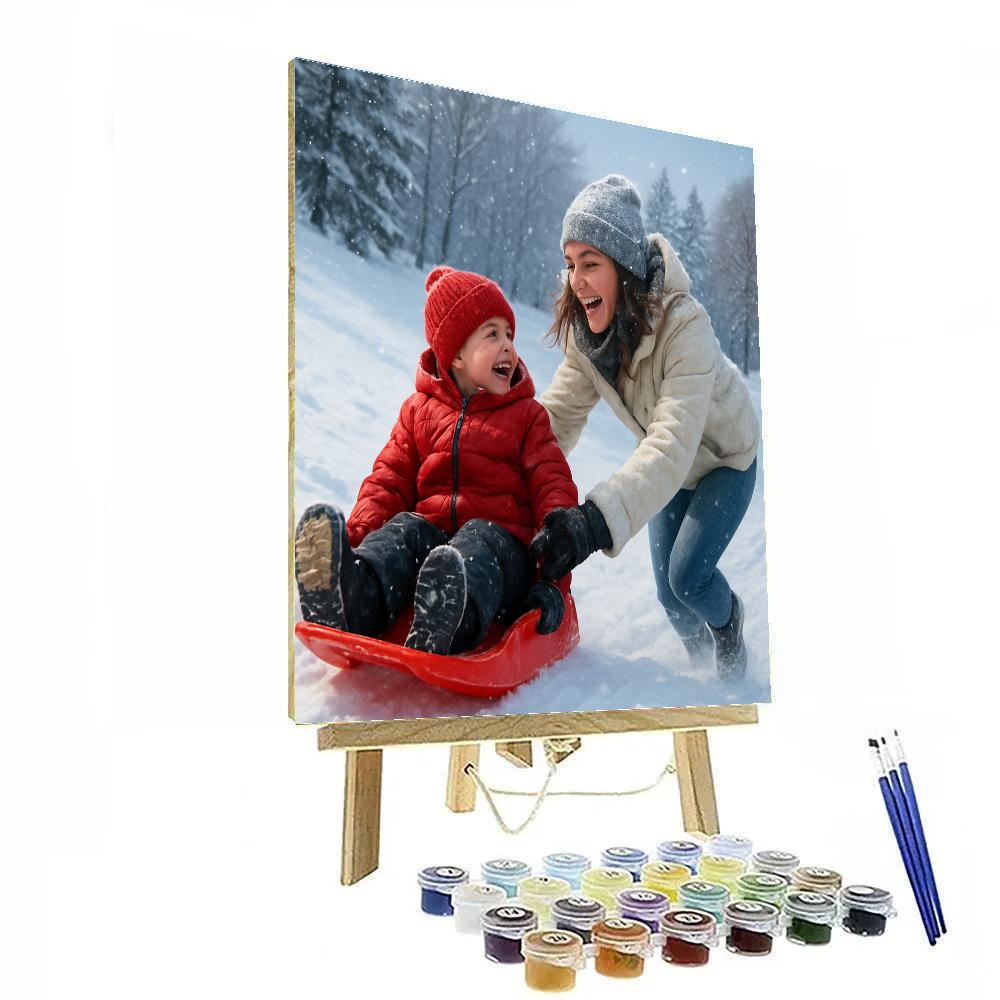 Snowy Hill Sled Laughs paint by numbers