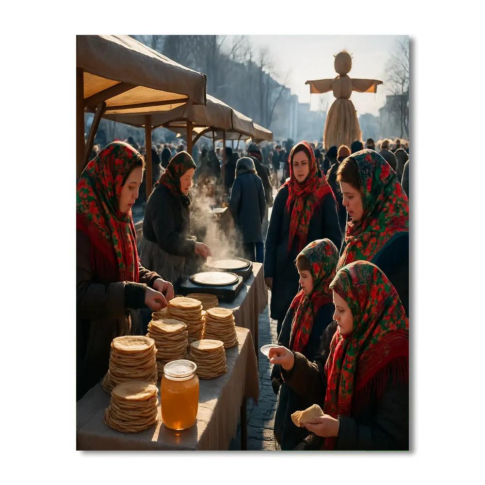 Maslenitsa Blini Market Square DIY paint by numbers