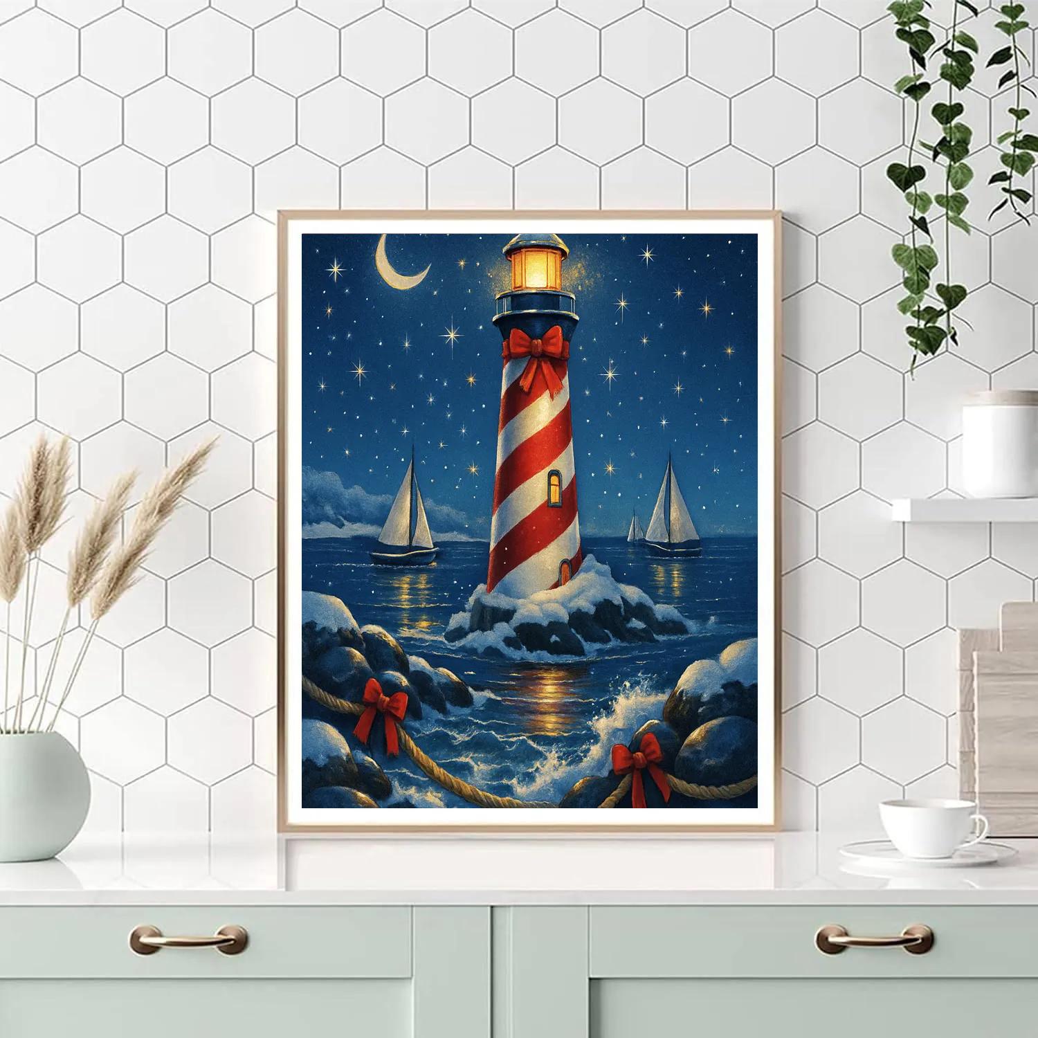 Candy Cane Lighthouse Painting by numbers kit