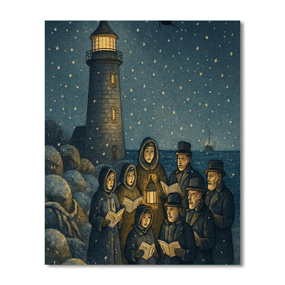 Snowy Lighthouse Carol painting number kit