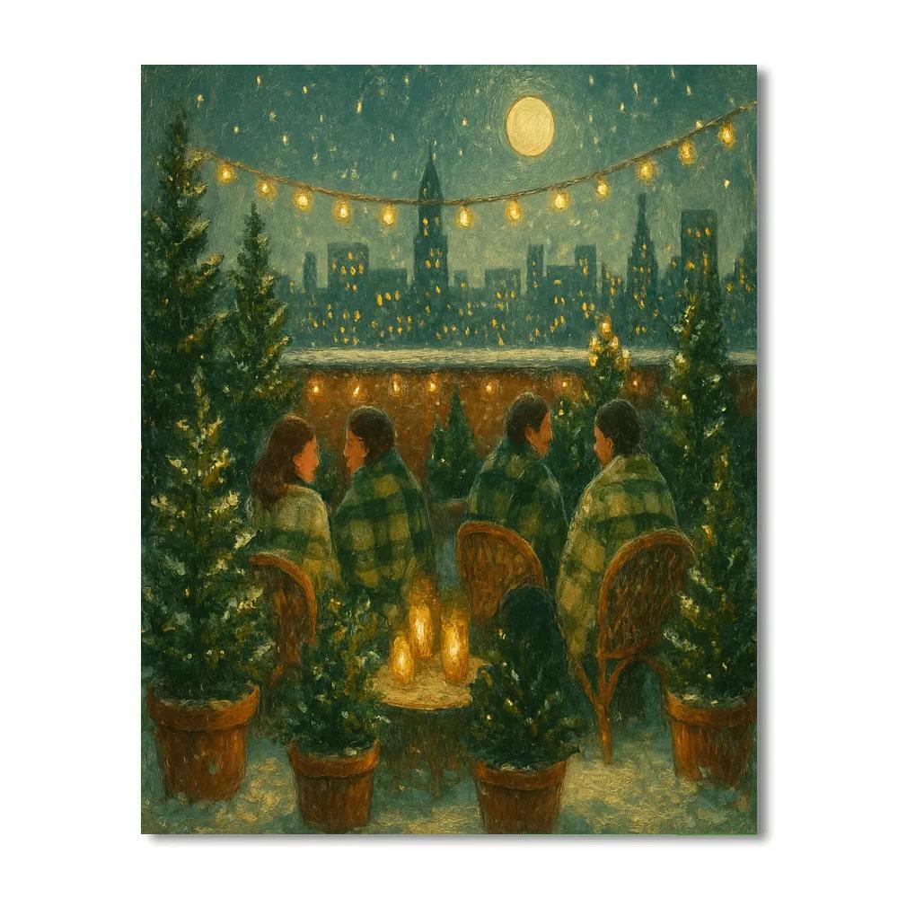Frosty Rooftop Garden Party Painting by numbers kit