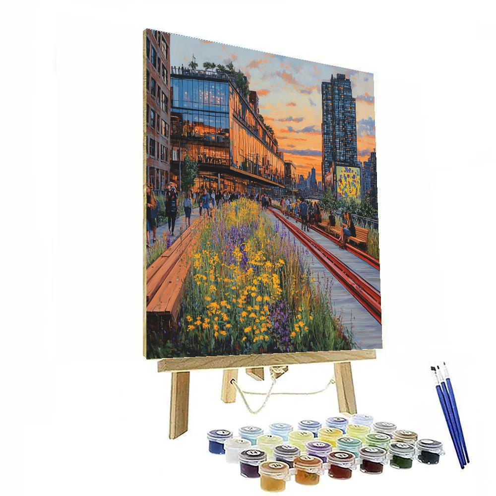 High Line Elevated Park At Golden Hour New York United States Numbered painting kits
