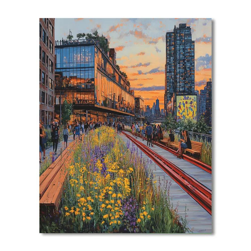 High Line Elevated Park At Golden Hour New York United States Numbered painting kits