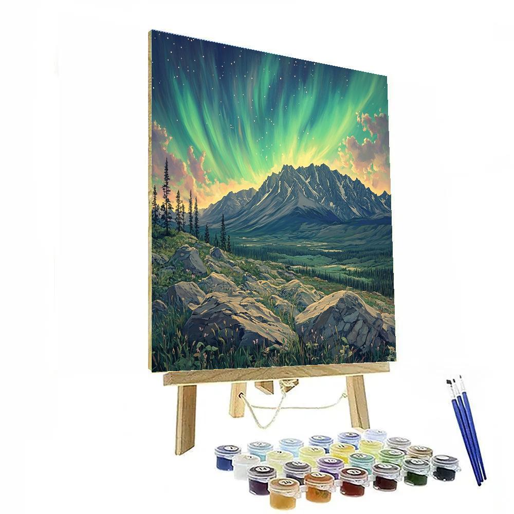Leonardo Da Vinci Inspired Aurora Mountain Study paint by color
