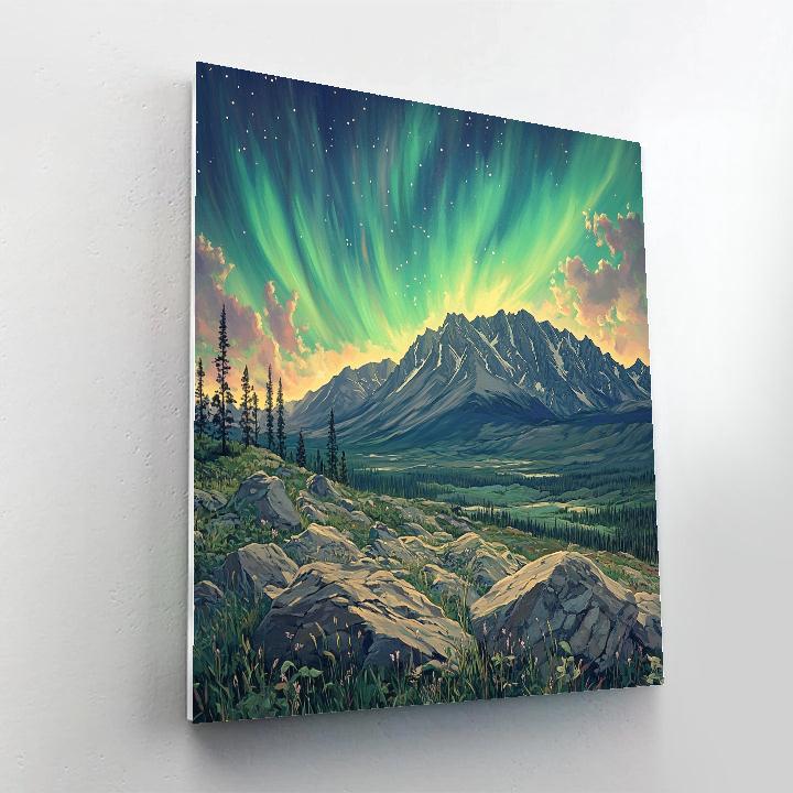 Leonardo Da Vinci Inspired Aurora Mountain Study paint by color