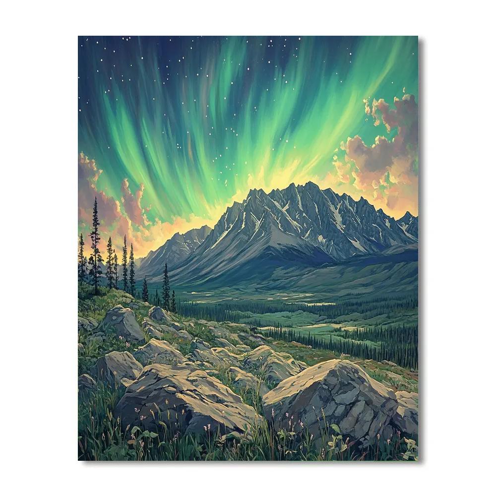 Leonardo Da Vinci Inspired Aurora Mountain Study paint by color
