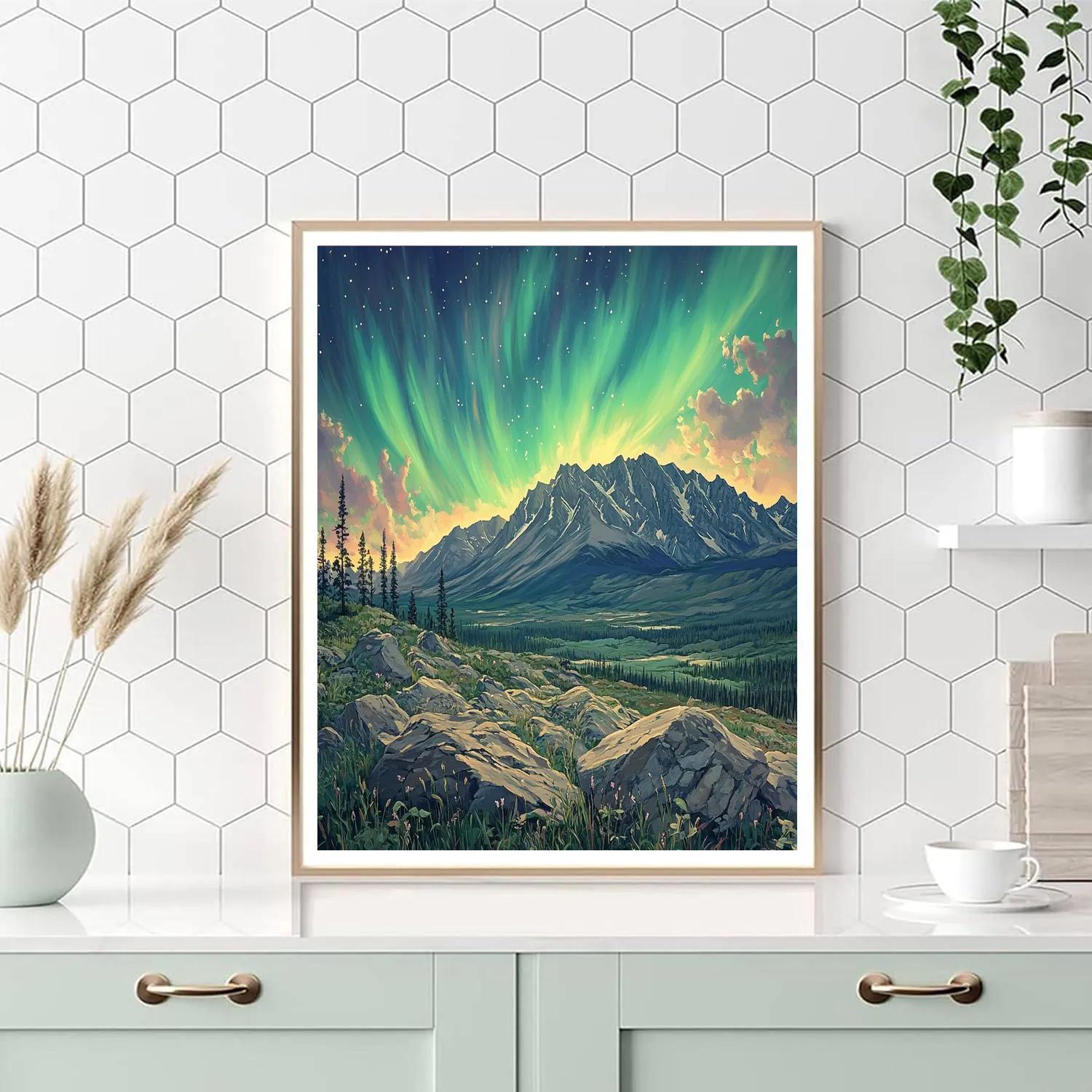Leonardo Da Vinci Inspired Aurora Mountain Study paint by color