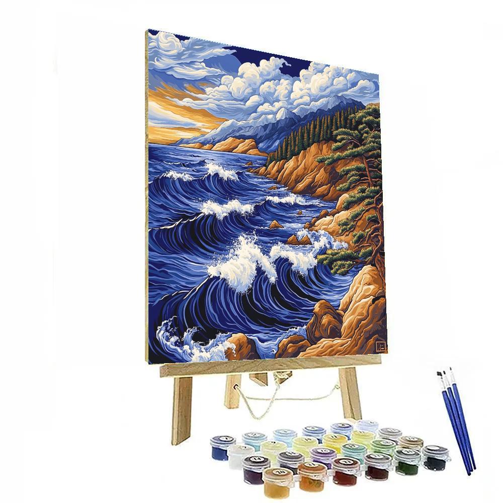 Hokusai Inspired Mountain Storm painting number kit