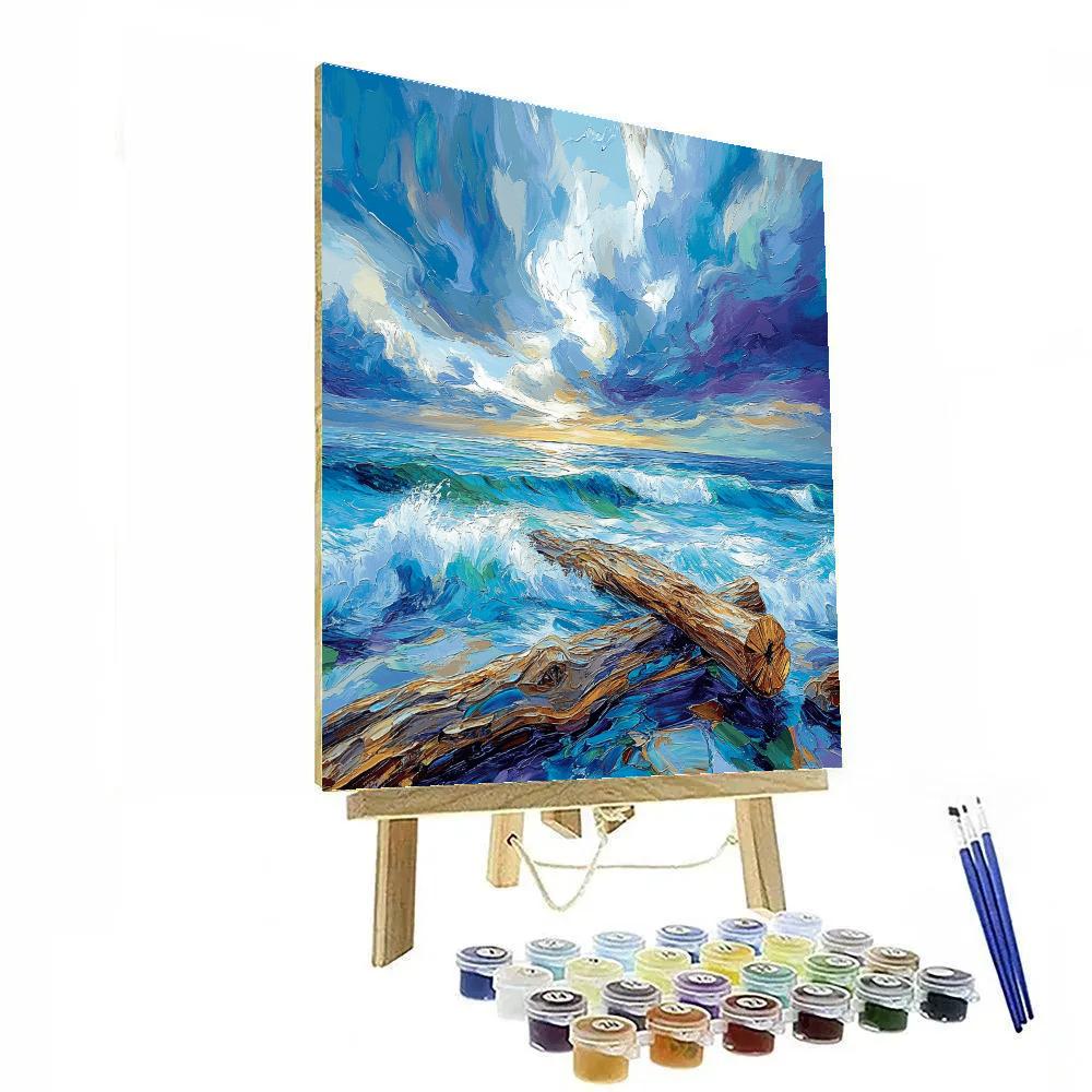 Emily Carr Inspired Churning Pacific Sky Over Driftwood Beach Paint by numbers art