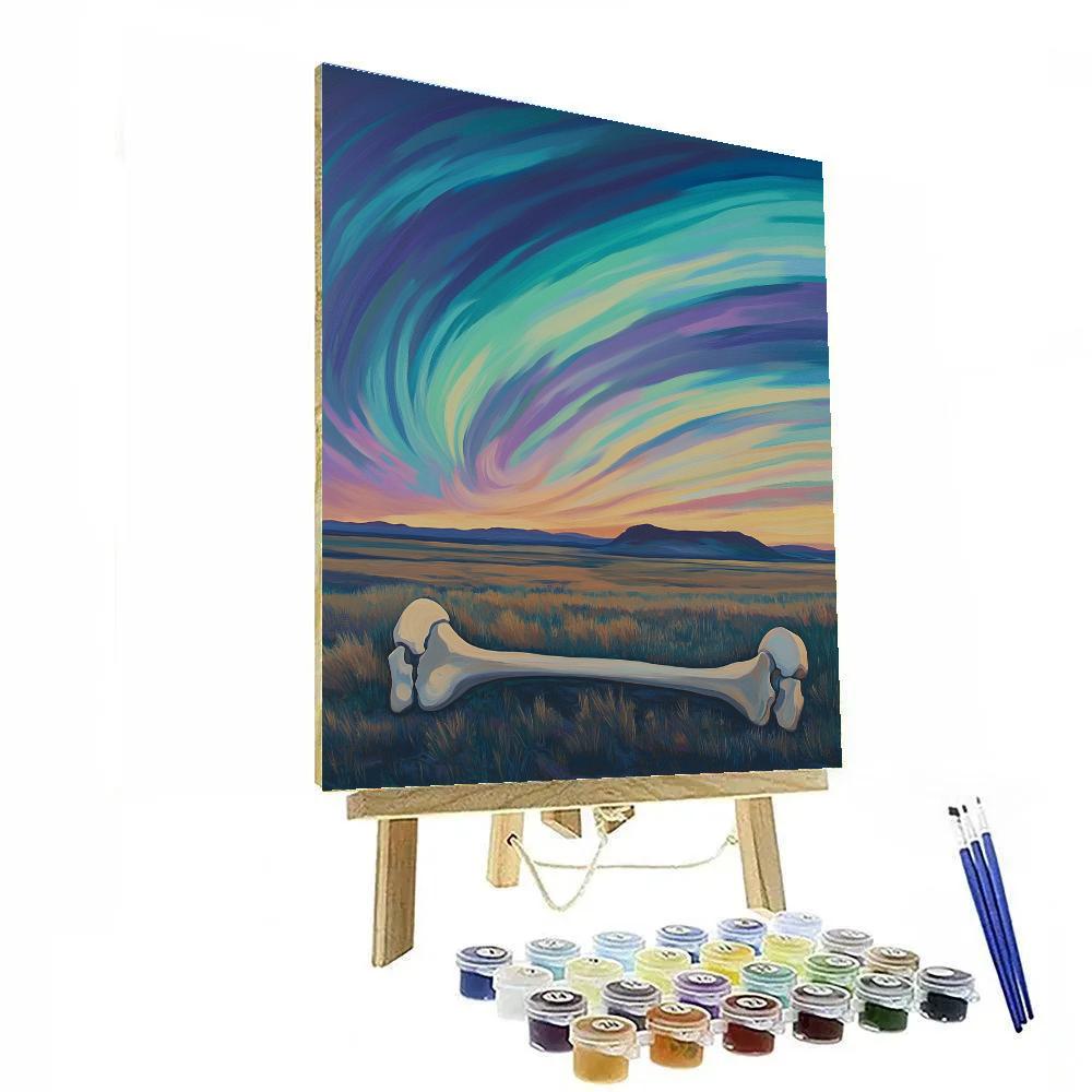 Georgia OKeeffe Inspired Desert Bone Against Aurora Sky paint by color