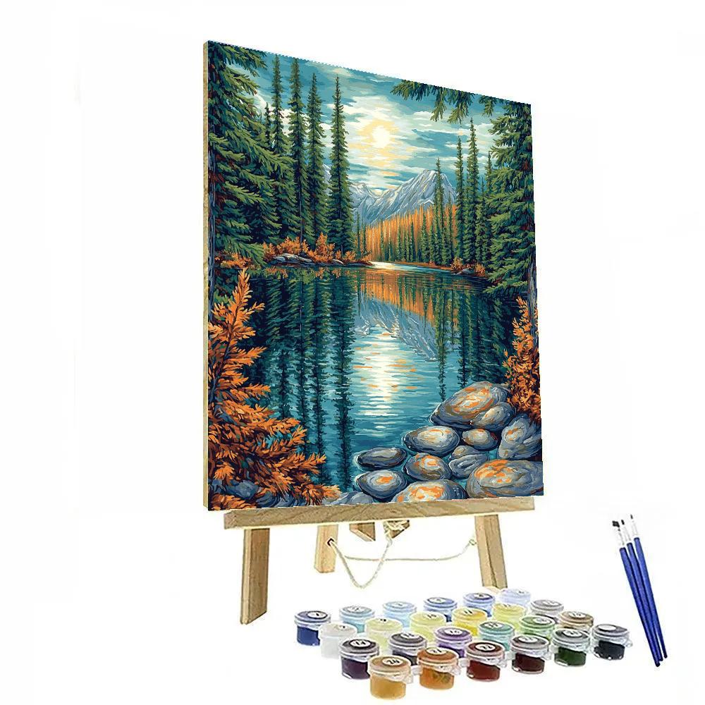 J. E. H. MacDonald Inspired Pine Framed Mirror Lake Paint by numbers art