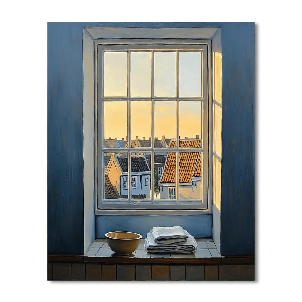 Johannes Vermeer Inspired Sunlit Delft Window And Rooftops Number painting