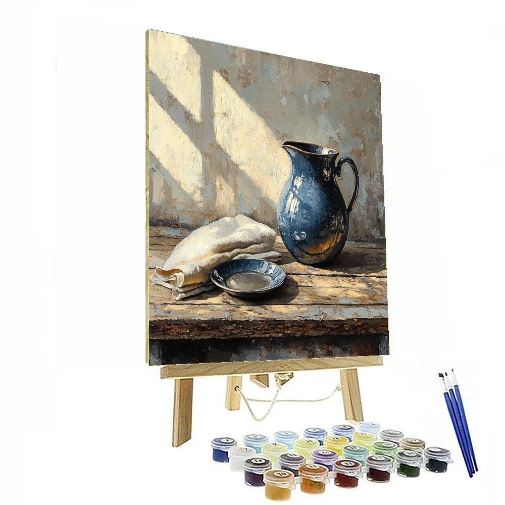 Johannes Vermeer Inspired Blue Jug On Quiet Tiled Table DIY paint by numbers