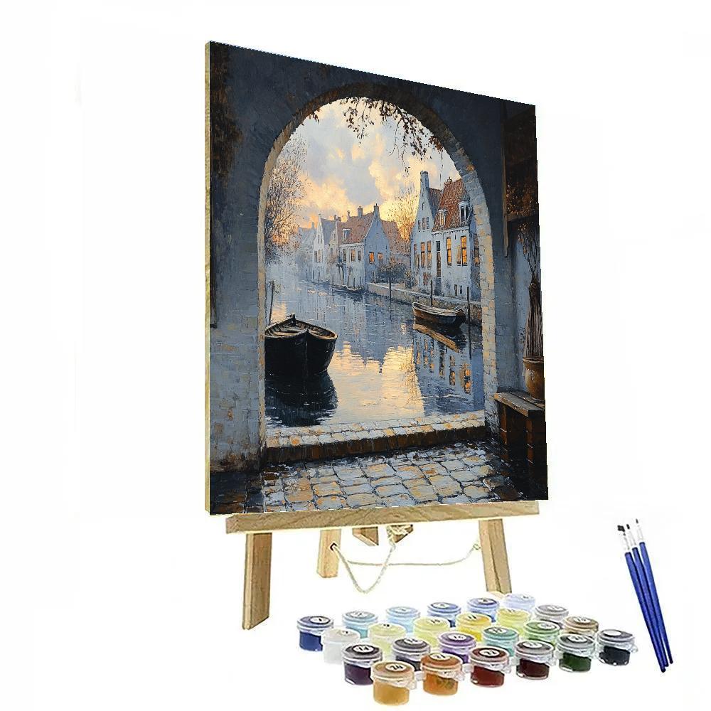 Johannes Vermeer Inspired Reflection On Delft Canal At Dawn painting number kit