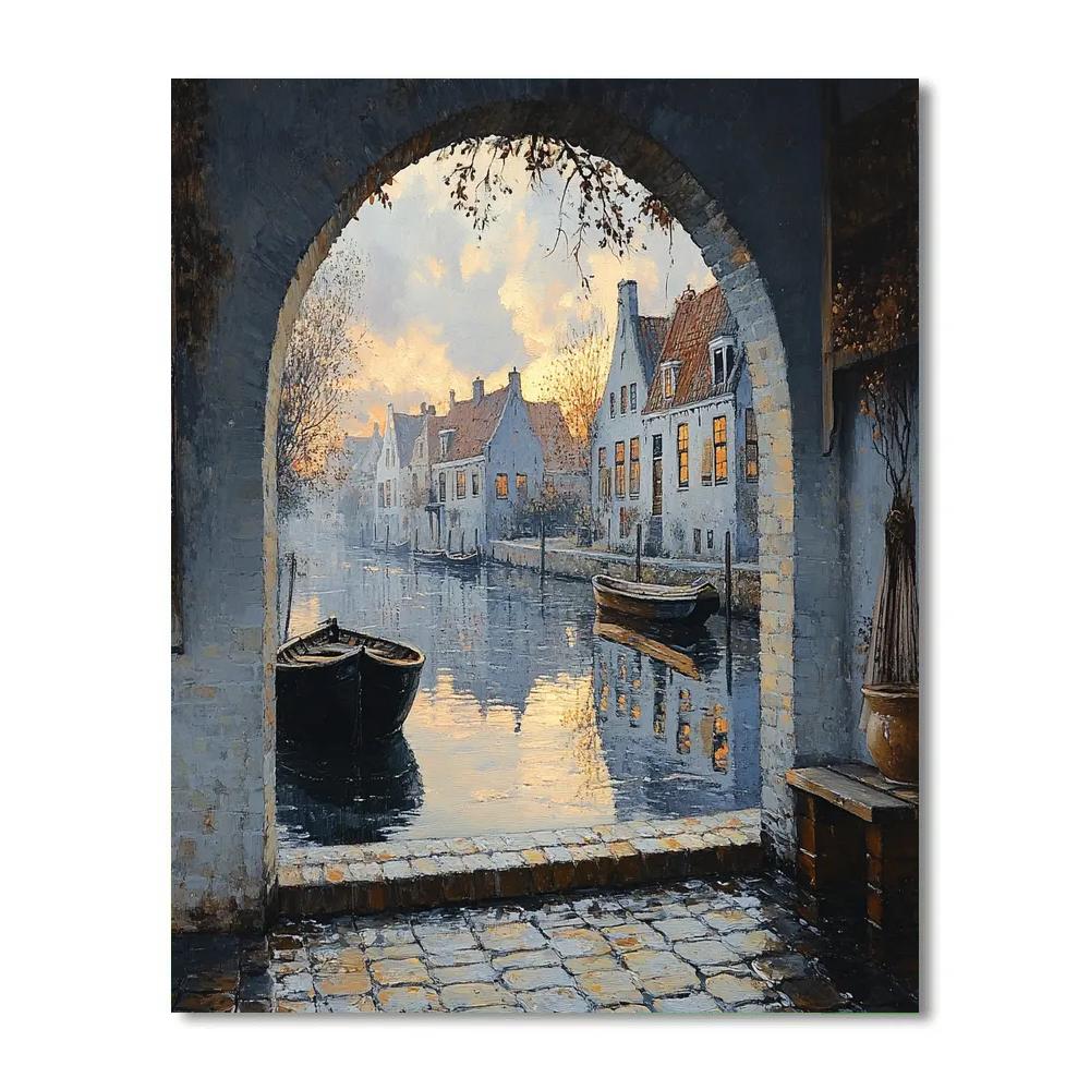 Johannes Vermeer Inspired Reflection On Delft Canal At Dawn painting number kit