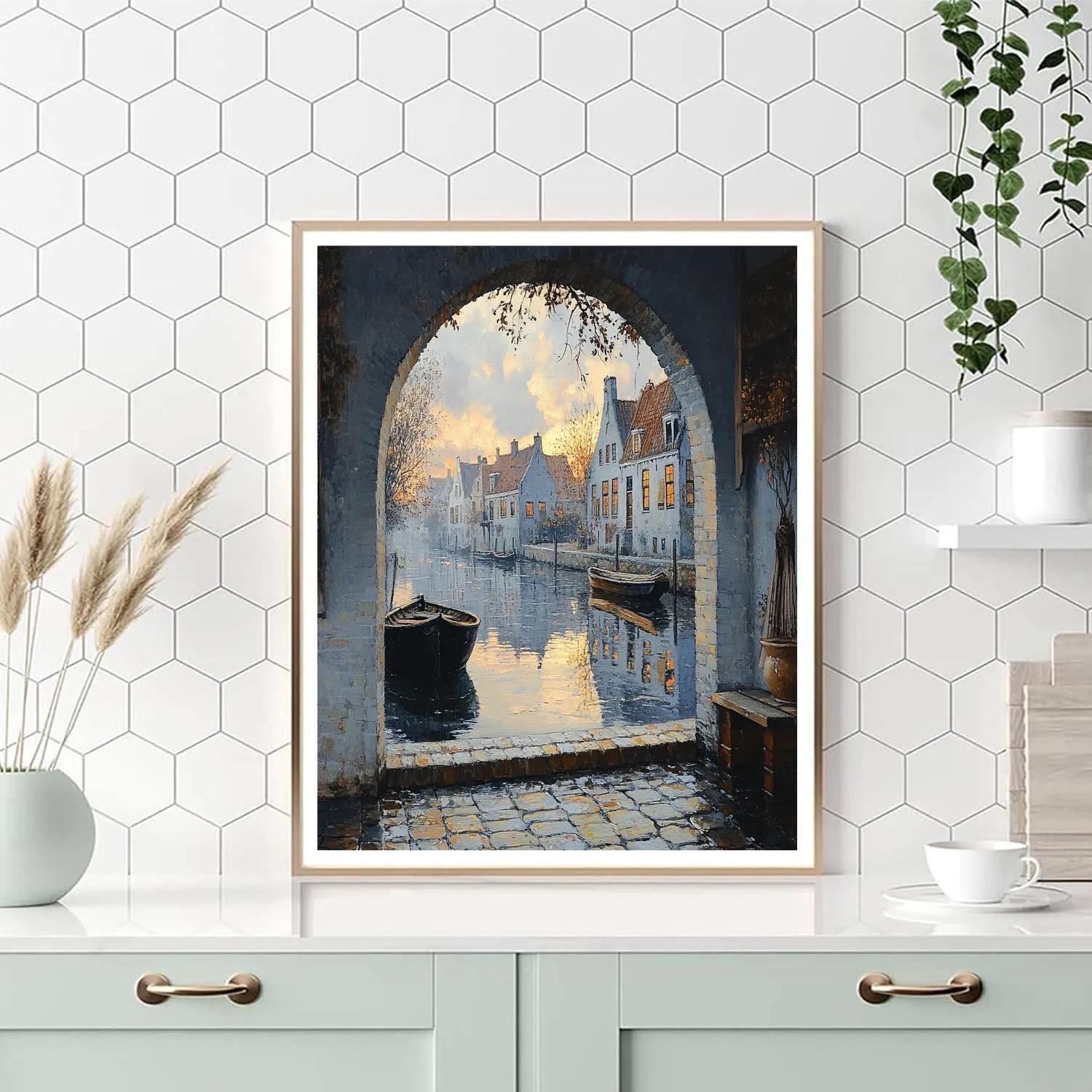 Johannes Vermeer Inspired Reflection On Delft Canal At Dawn painting number kit