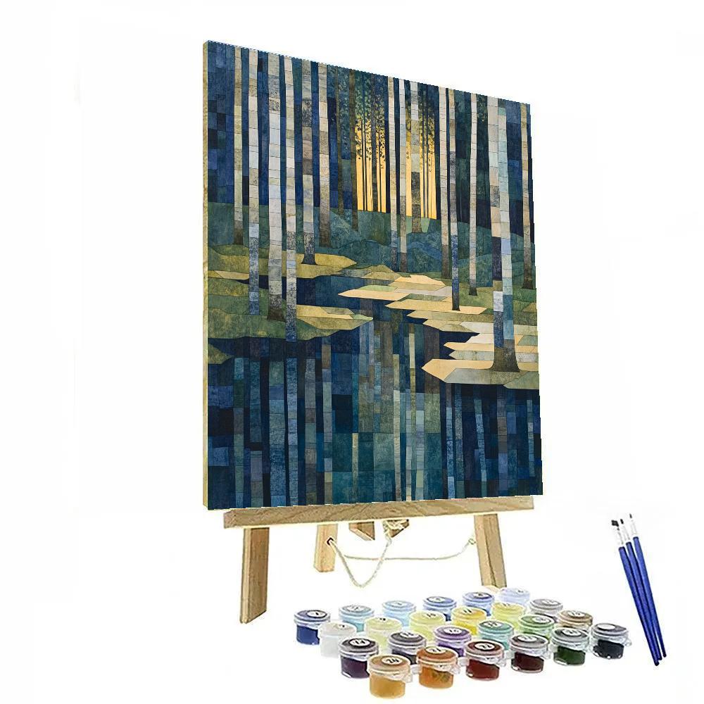 Pablo Picasso Inspired Angular Forest At Dusk paint by number