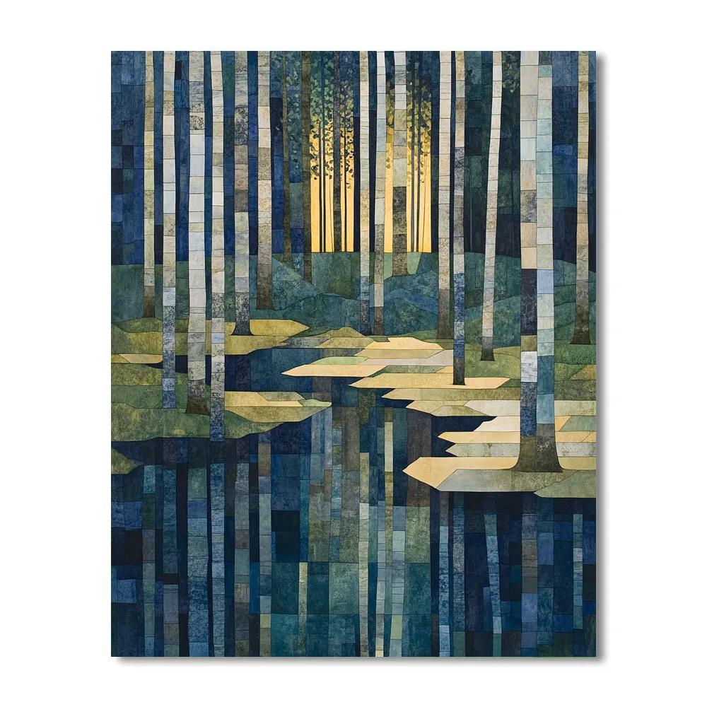 Pablo Picasso Inspired Angular Forest At Dusk paint by number