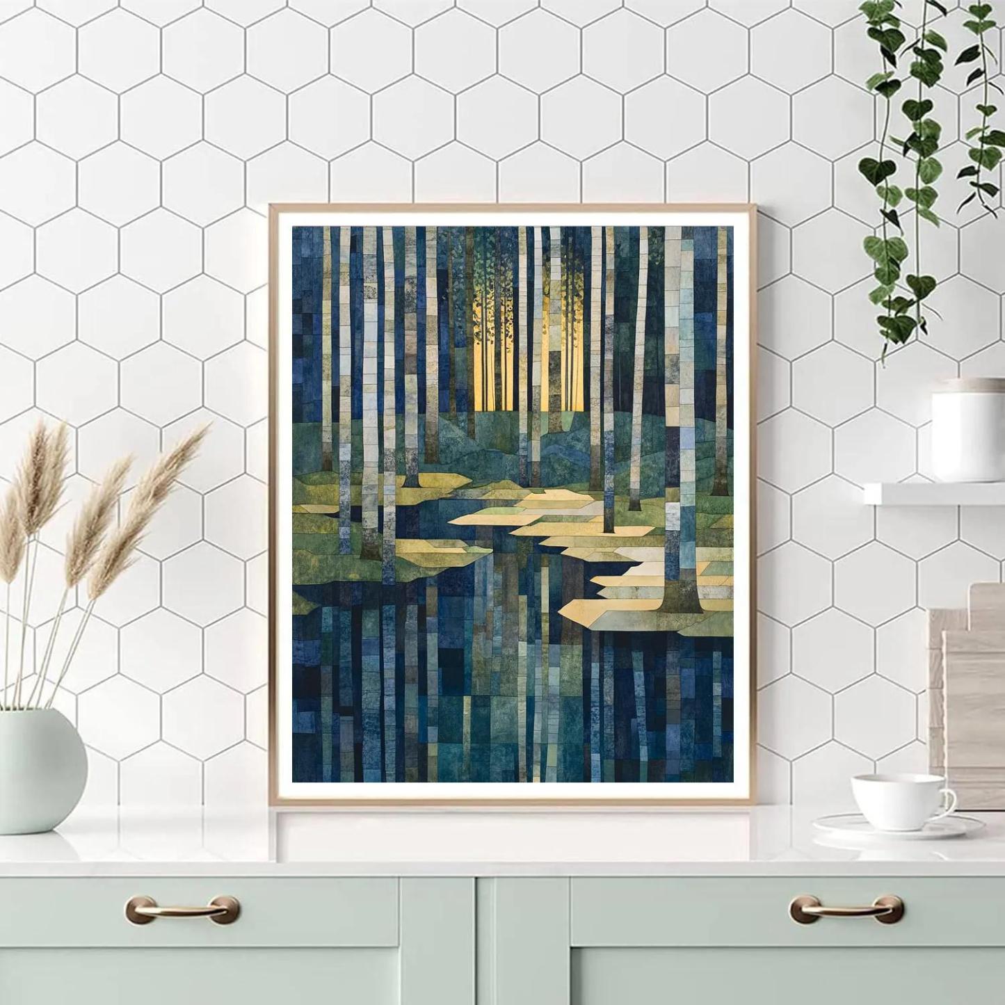 Pablo Picasso Inspired Angular Forest At Dusk paint by number