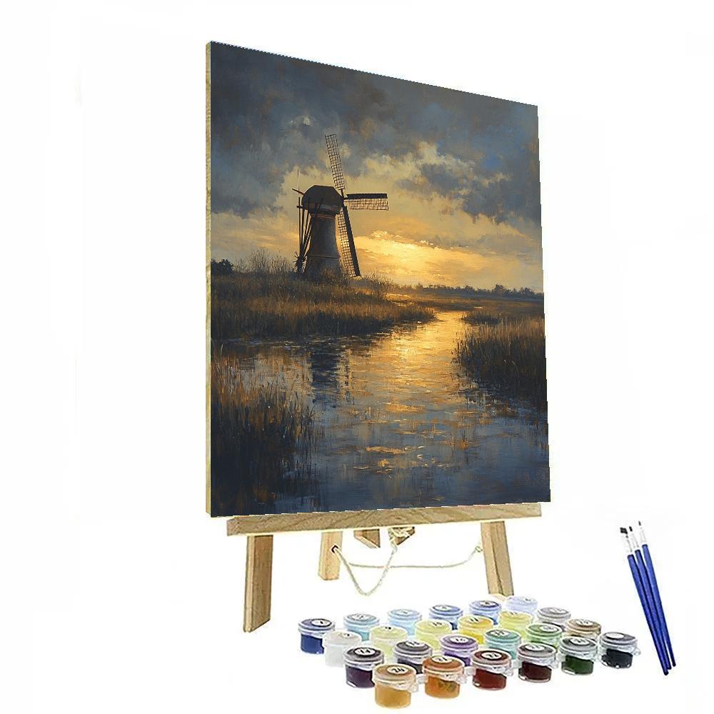 Rembrandt Inspired Windmill At Twilight Glow painting number kit