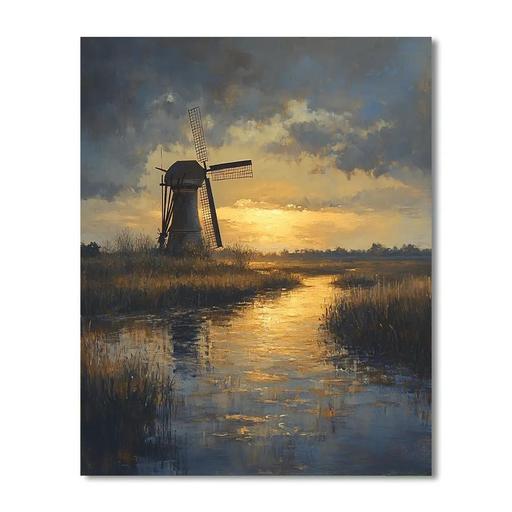 Rembrandt Inspired Windmill At Twilight Glow painting number kit