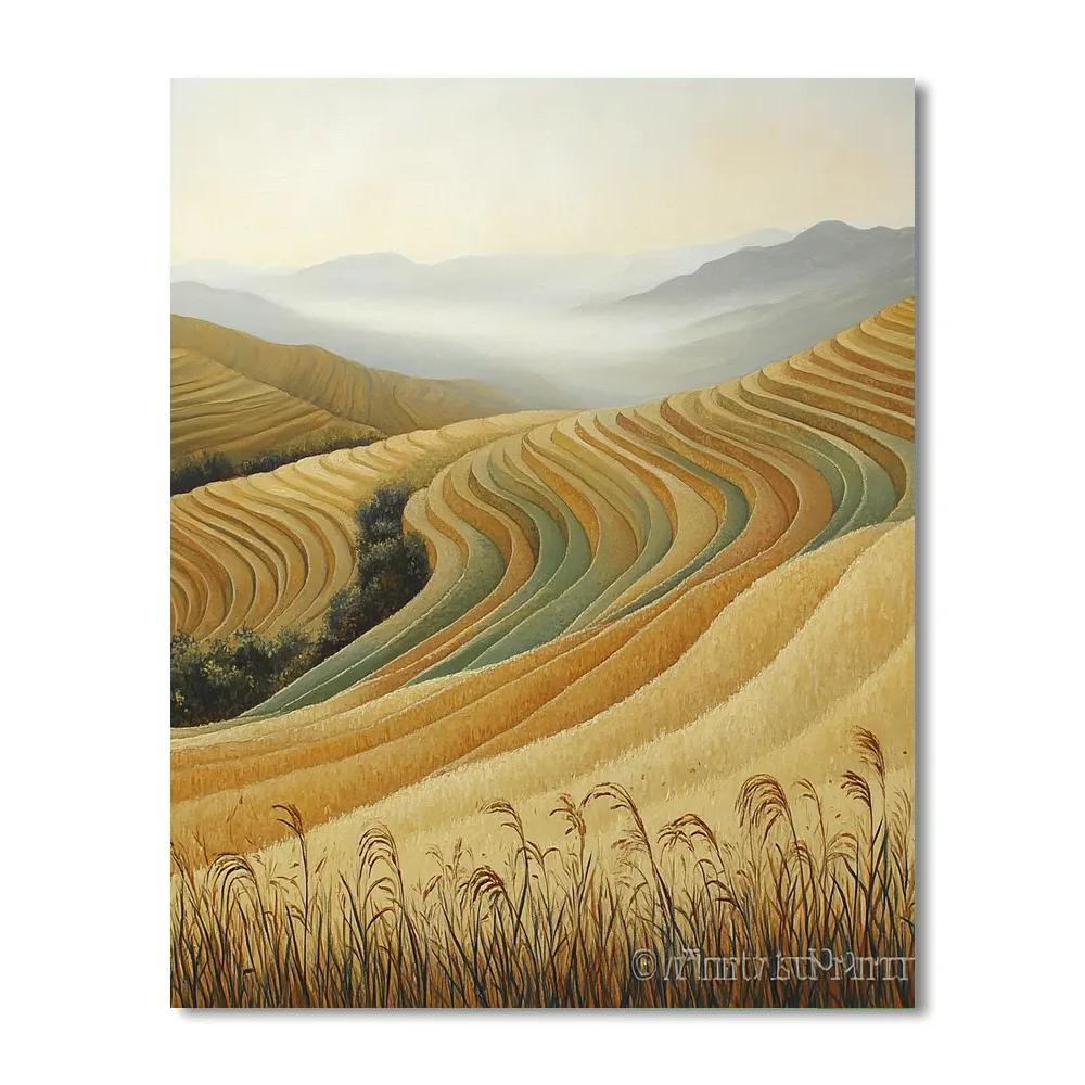 Hiroshige Inspired Autumn Breeze Over Rice Terraces paint by numbers