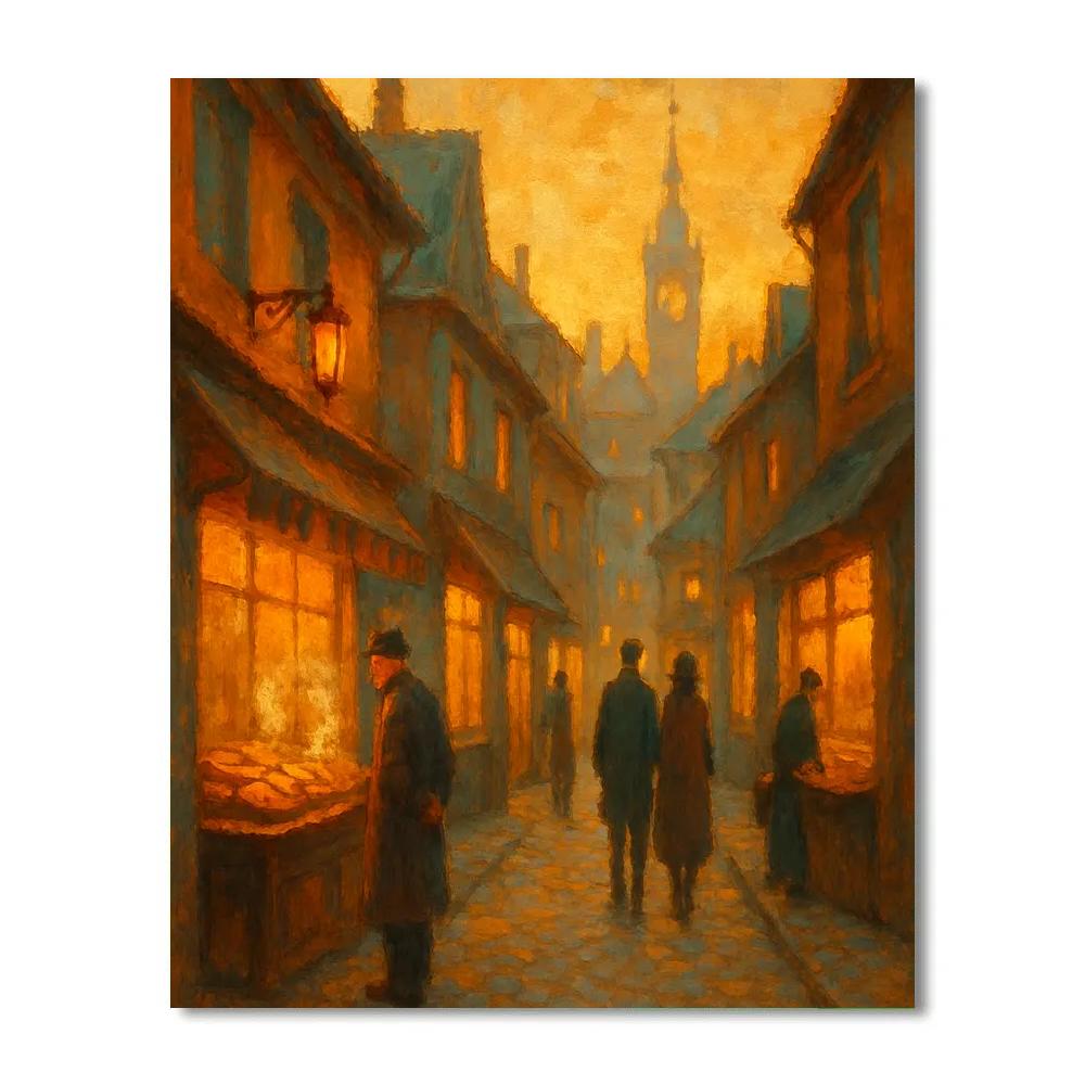 Lantern Lane At Dusk Numbered painting kits