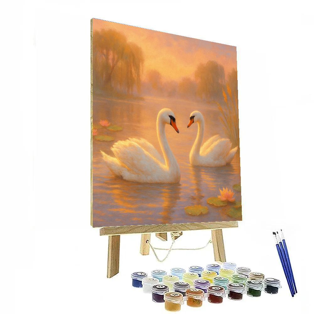 Golden Evening With Swans painting number kit