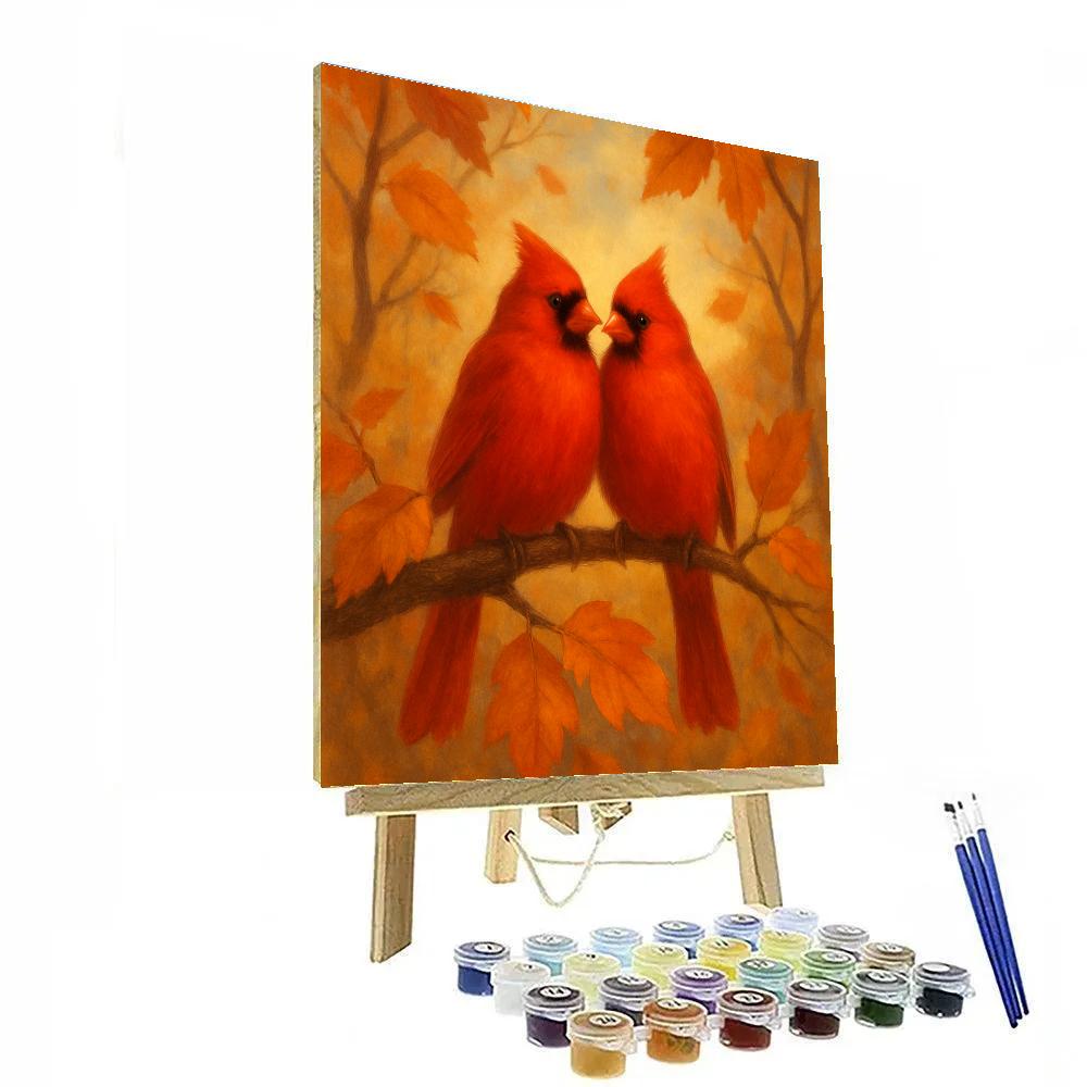 Cardinals In Autumn Glow Numbered painting kits