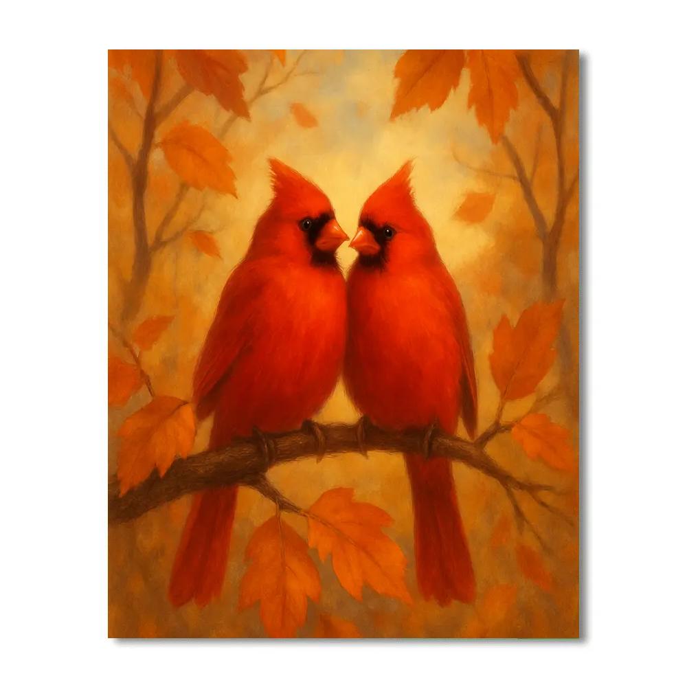 Cardinals In Autumn Glow Numbered painting kits