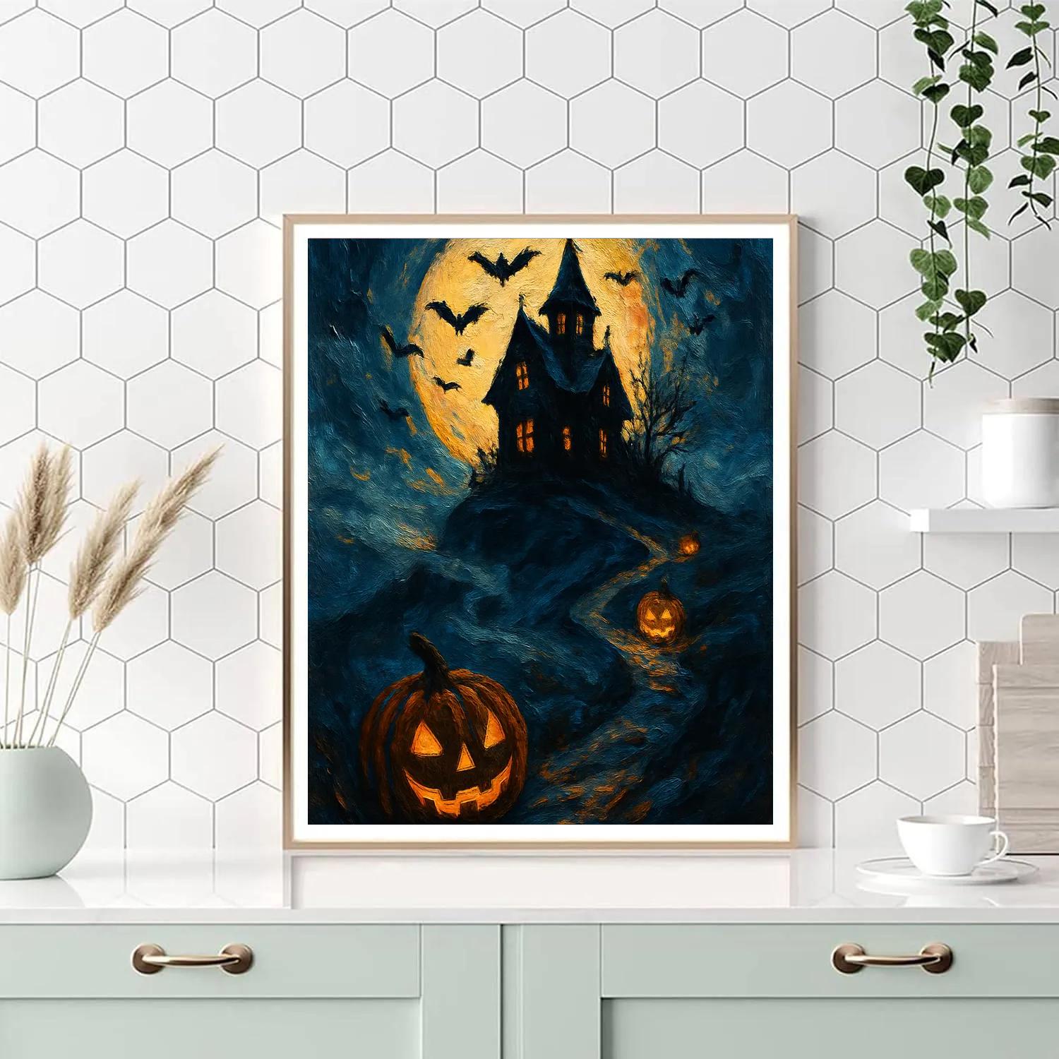 Moonlit Hilltop Manor Numbered painting kits