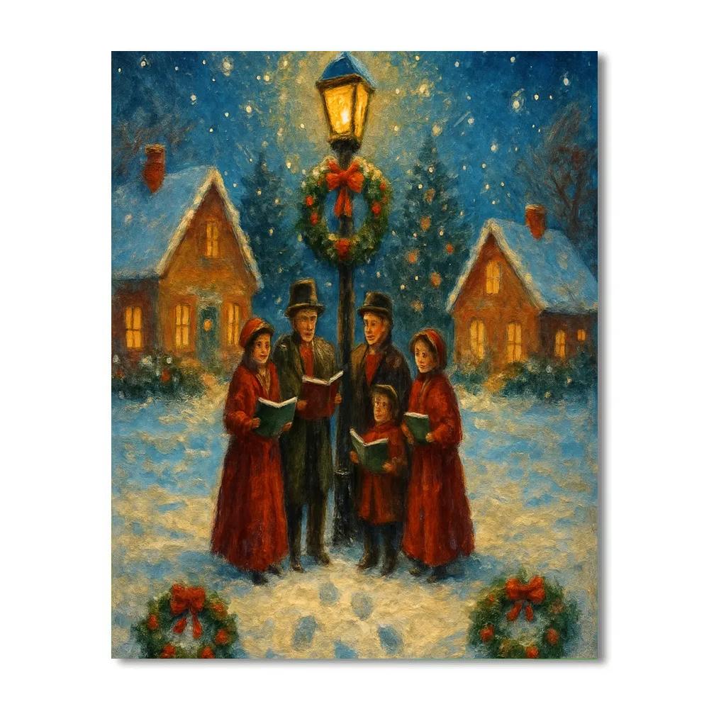 Starlit Village Carolers paint by number