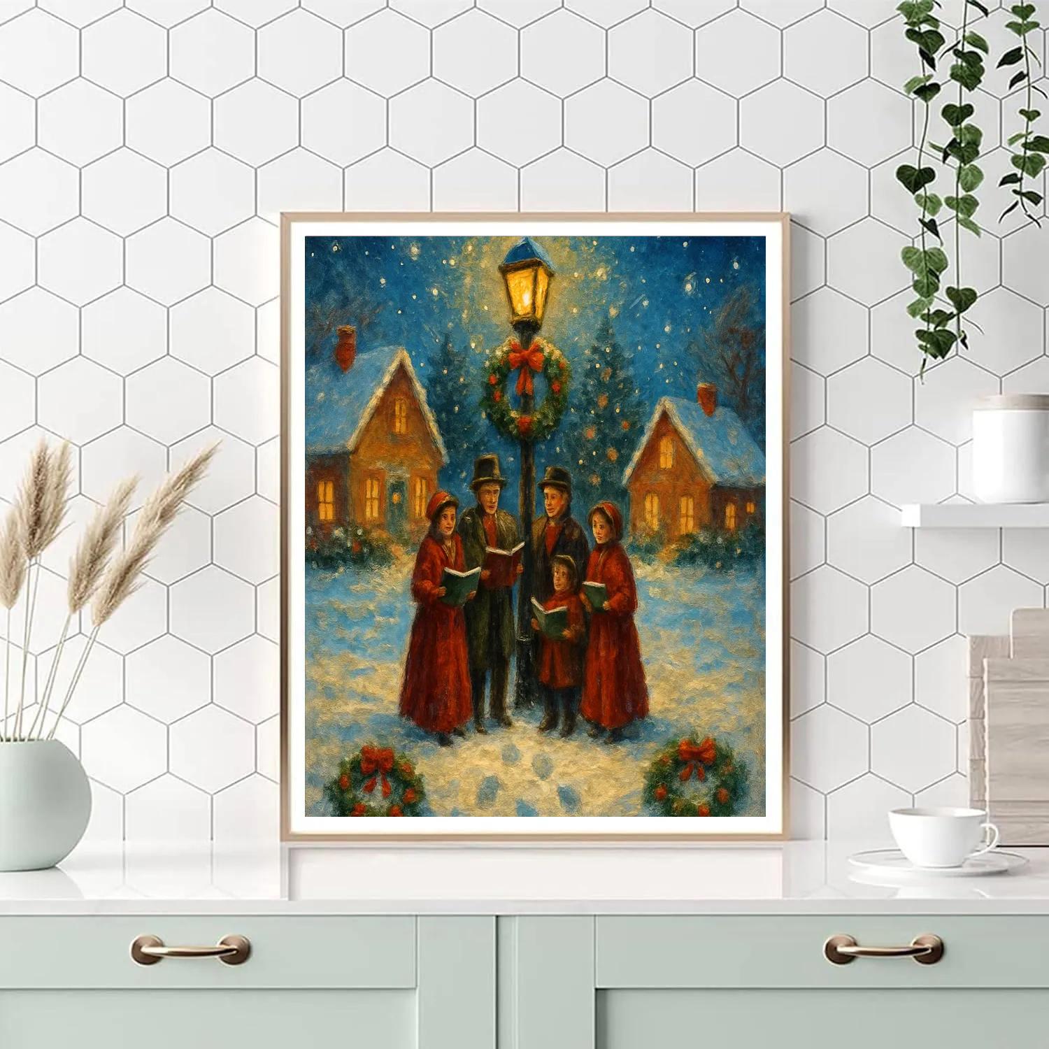 Starlit Village Carolers paint by number