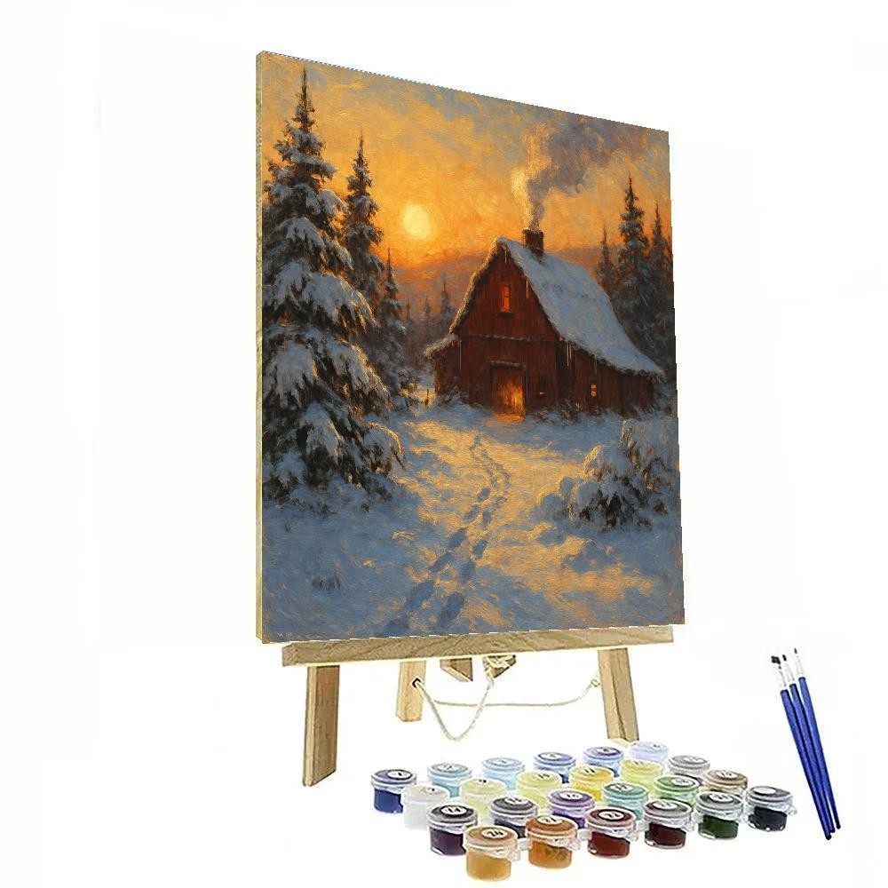 Crimson Barn At Dusk Paint by numbers art