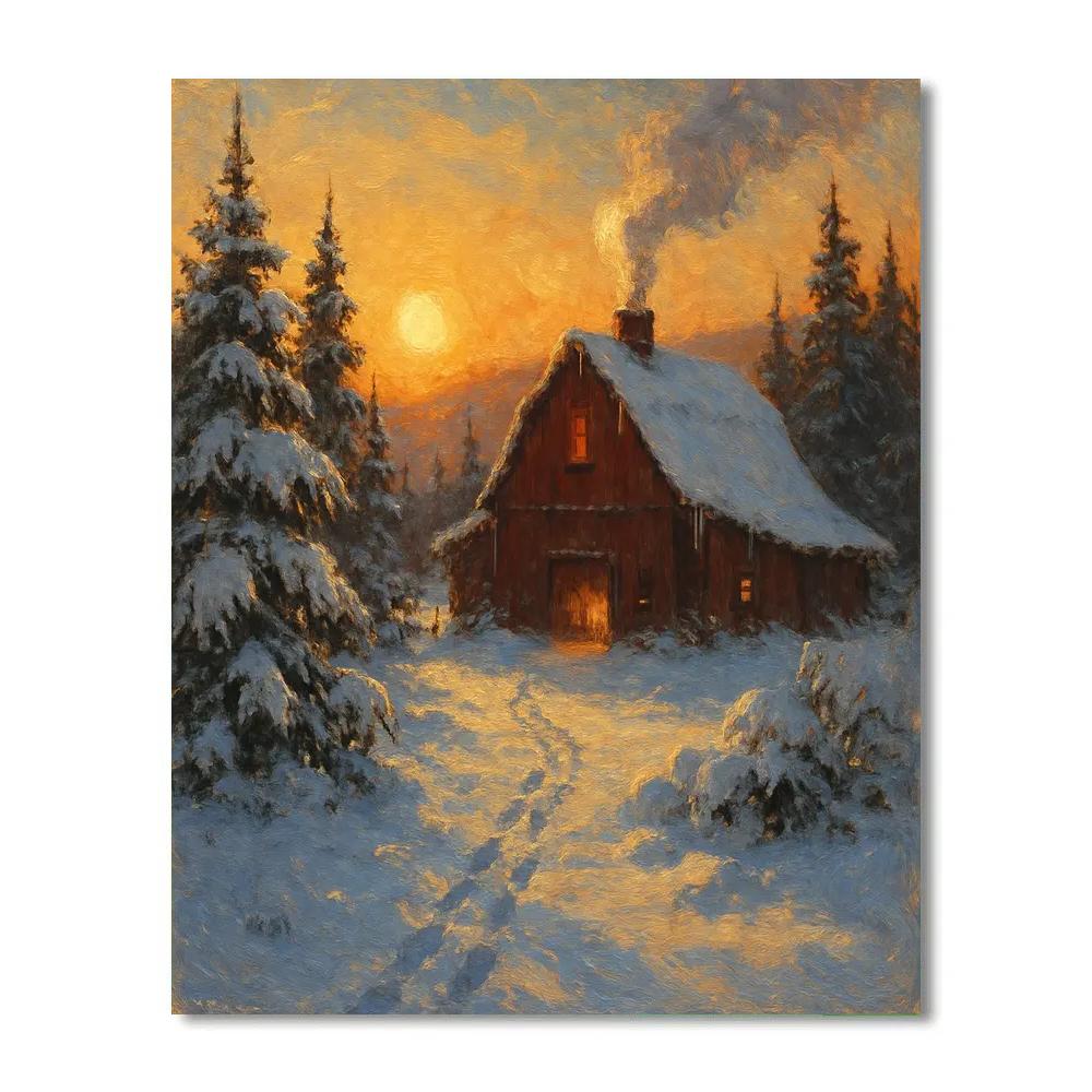 Crimson Barn At Dusk Paint by numbers art