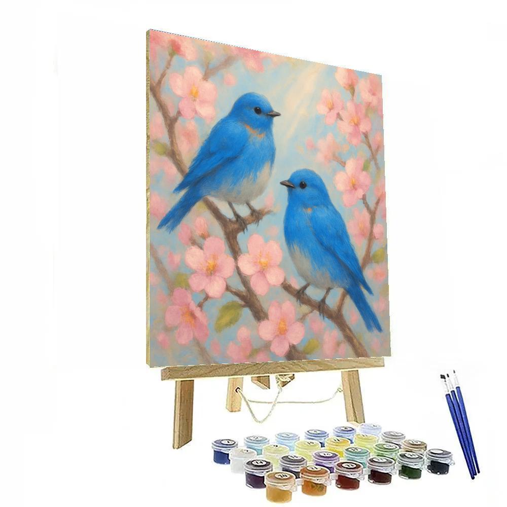 Bluebirds At Spring Blossom Paint by numbers art